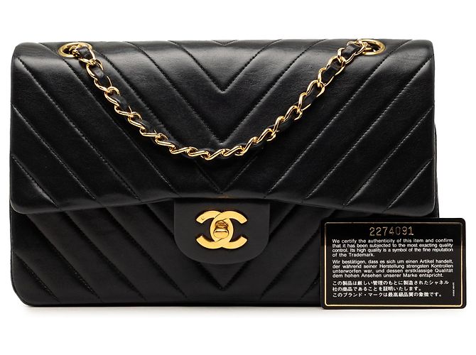 Chanel Black Medium Classic Chevron Lambskin Double Flap Nero - vista 9