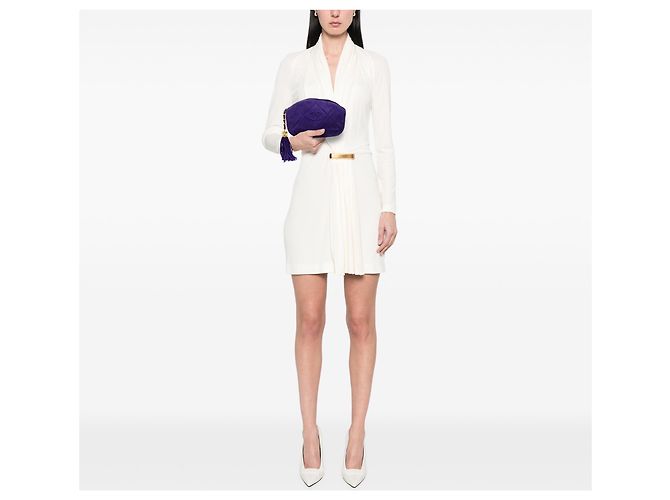 Clutch in scamosciato Chanel Blue CC con nappa - vista 7