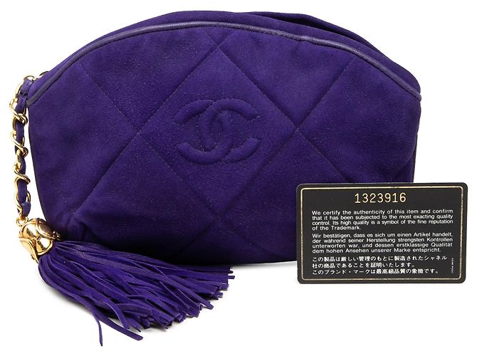 Clutch in scamosciato Chanel Blue CC con nappa - vista 8