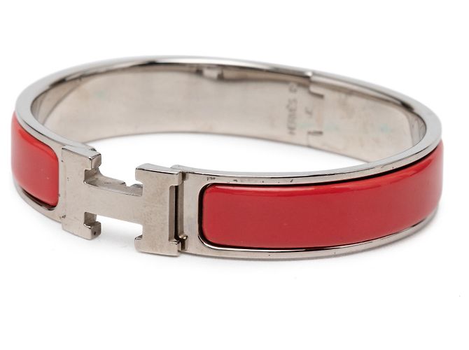 Bracciale Hermès Clic H in smalto rosso stretto PM - vista 2