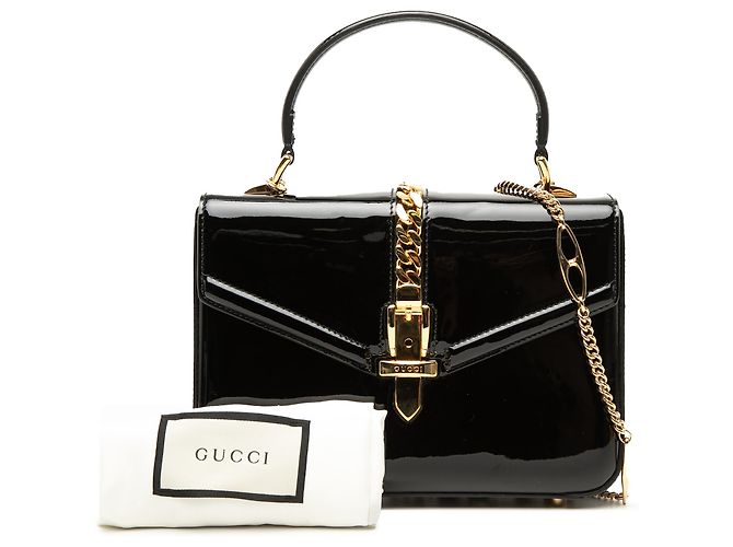 Gucci Black Mini Patent Sylvie 1969 Top Handle Bag - view 8