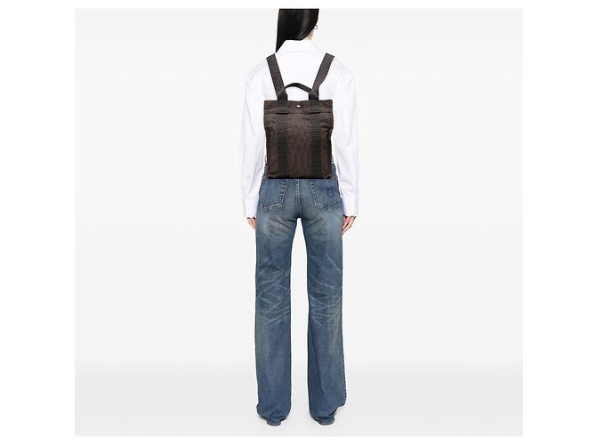 Hermès Gray Canvas Herline Backpack PM Brown - view 6