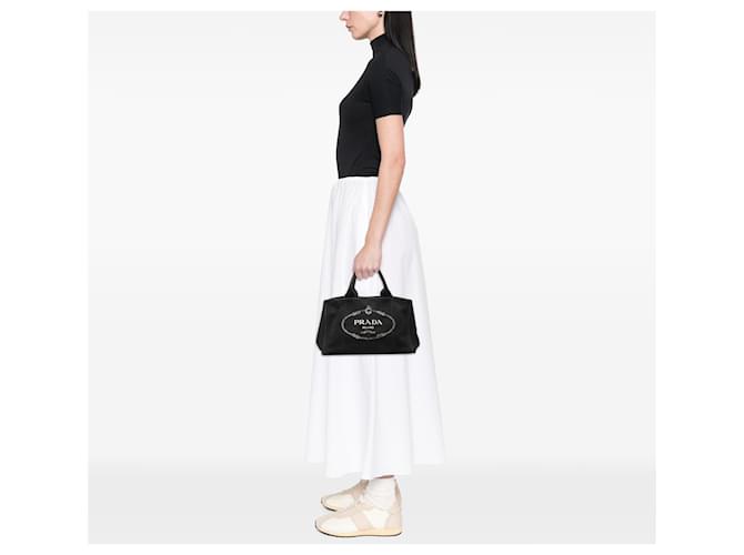 Borsa Prada Black Canvas Canapa Logo Nero - vista 6