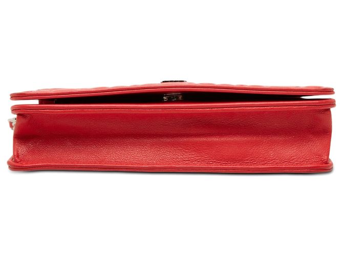 Wallet On Chain Portafoglio con catena Chanel in agnello goffrato Red CC con camelia Rosso - vista 3