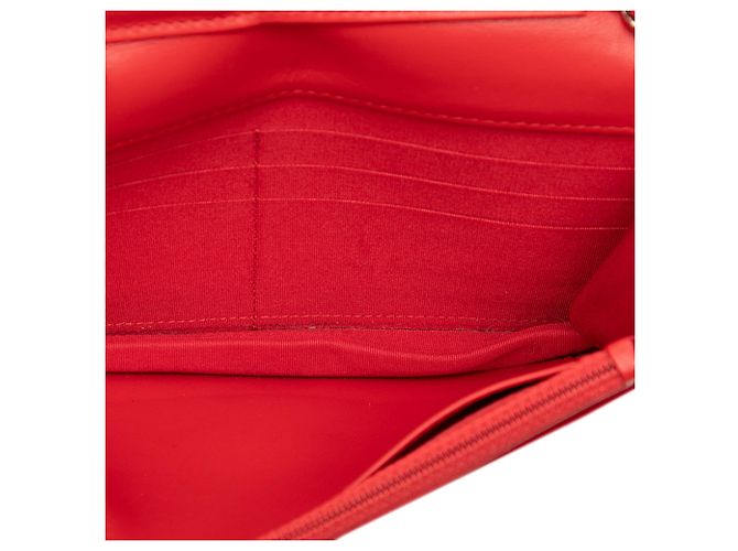Wallet On Chain Portafoglio con catena Chanel in agnello goffrato Red CC con camelia Rosso - vista 4