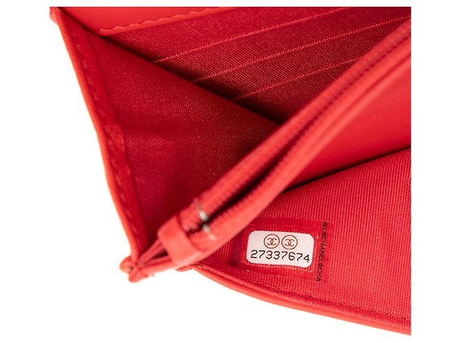 Wallet On Chain Portafoglio con catena Chanel in agnello goffrato Red CC con camelia Rosso - vista 6