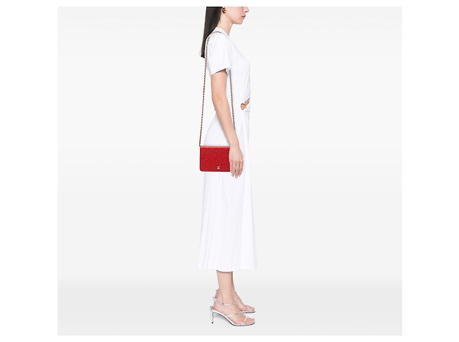 Wallet On Chain Portafoglio con catena Chanel in agnello goffrato Red CC con camelia Rosso - vista 7