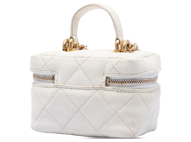 Chanel Estuche Vanity Mini en Caviar Blanco con Cremallera y Cadena Crudo - vista 2