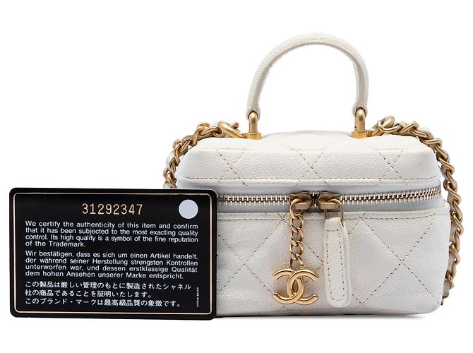 Chanel Estuche Vanity Mini en Caviar Blanco con Cremallera y Cadena Crudo - vista 6