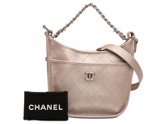 Chanel Pink Small Quilted Metallic Calfskin Jungle Stroll Hobo Rosa - vista 7