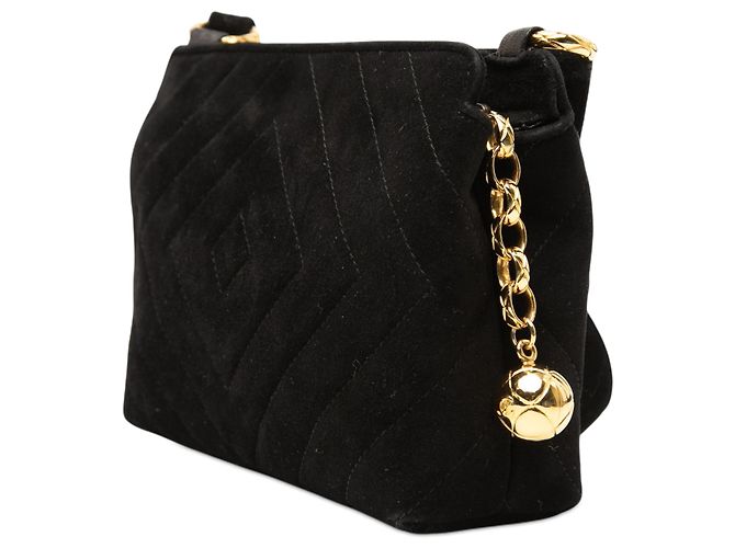 Chanel Black CC Diamond Quilted Suede Crossbody Preto - vista 2