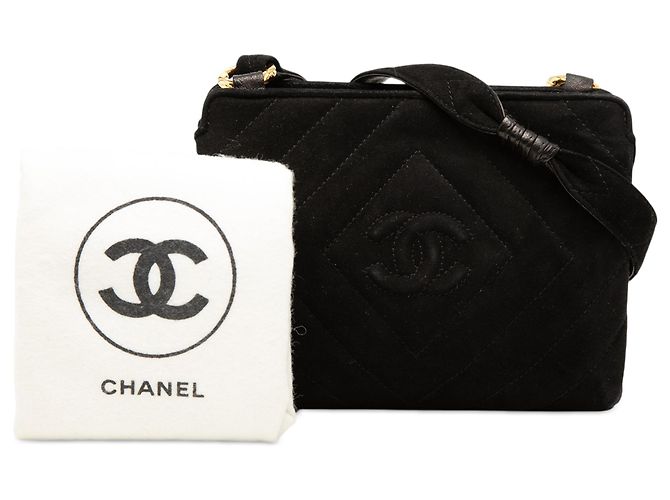 Chanel Black CC Diamond Quilted Suede Crossbody Preto - vista 8