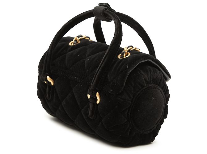 Chanel Black Mini Quilted Velvet Top Handle Flap Nero - vista 2