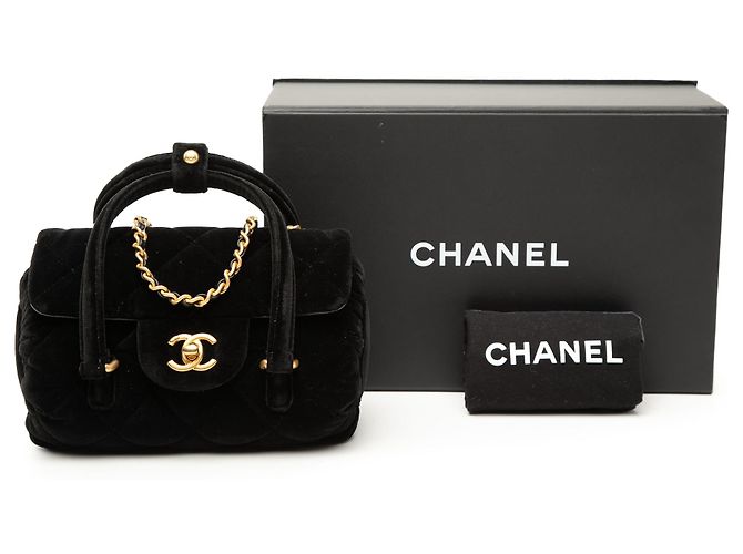 Chanel Black Mini Quilted Velvet Top Handle Flap Nero - vista 8