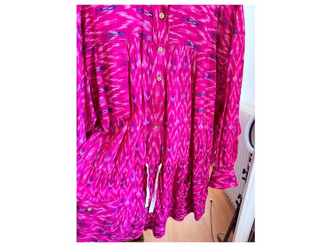 Isabel Marant Vestido Largo Estampado Abstracto Rosa y Azul Multicolor - vista 4