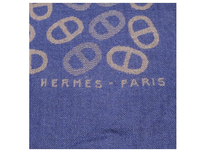 Stola in cashmere e seta Hermès Chaine d'Ancre Marrone Blu - vista 3