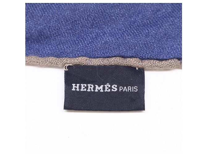 Stola in cashmere e seta Hermès Chaine d'Ancre Marrone Blu - vista 4