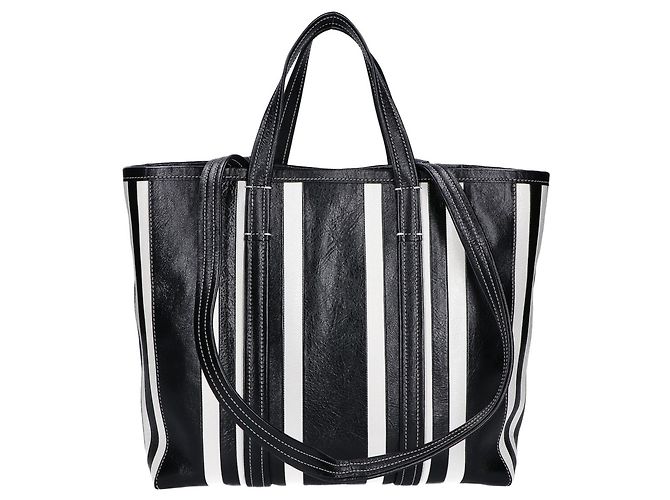 Balenciaga 671409 Barbes Medium Shopper Bag Nero Bianco - vista 3