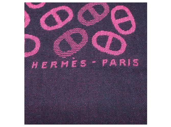 Stola in cashmere e seta Hermès Chaine d'Ancre Nero Rosa - vista 3