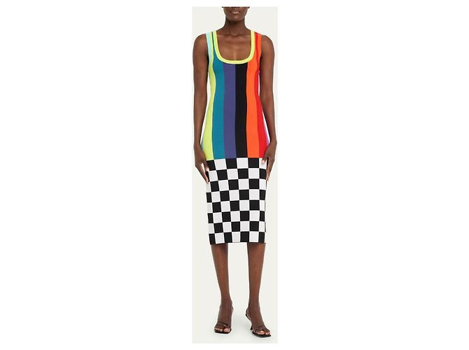 Autre Marque Christopher John Rogers Strickkleid mehrfarbig gestreift und kariert Schwarz Weiß Mehrfarben - Ansicht 5