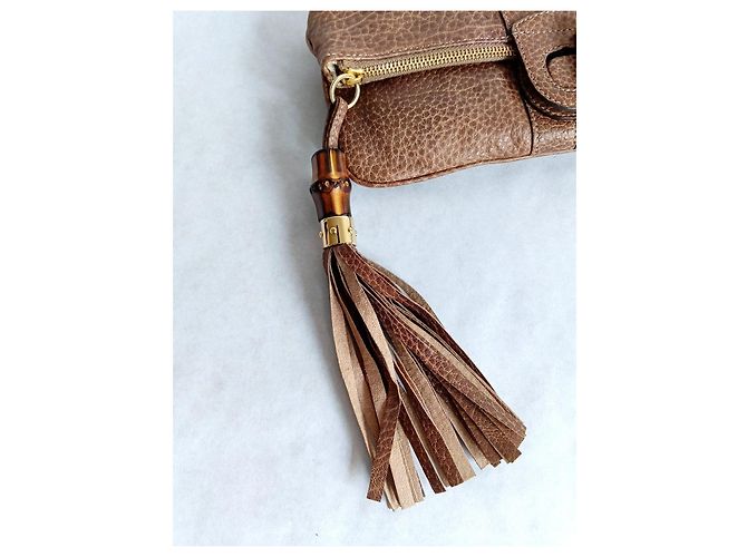 Gucci Bamboo Pochette in pelle marrone - vista 10