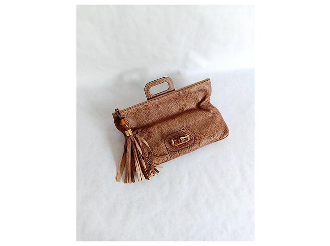 Gucci Bamboo Pochette in pelle marrone - vista 3