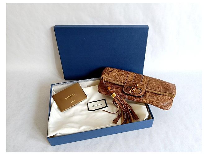 Gucci Bamboo Pochette in pelle marrone - vista 4