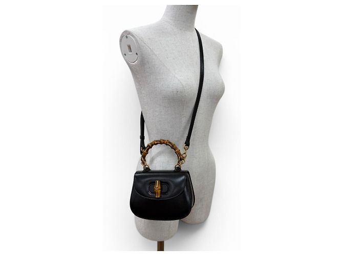 Mini borsa Gucci Bamboo 1947 Nero - vista 8