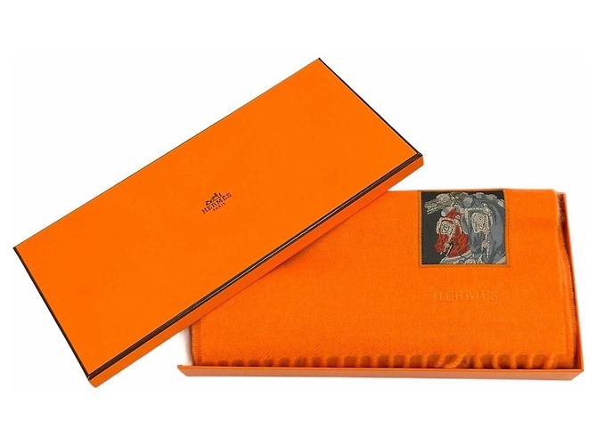 Stola in cashmere e seta Hermès arancione - vista 2