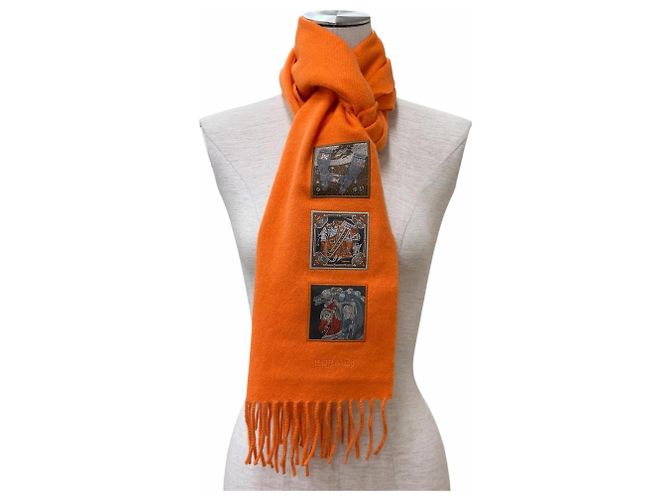 Stola in cashmere e seta Hermès arancione - vista 4