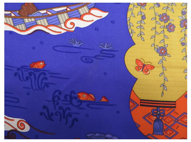 Hermès NUOVO FULLETTO DI SETA HERMES BALLADE DE HEIAN CARRE 90 BLUE DE HIDAKA - vista 11