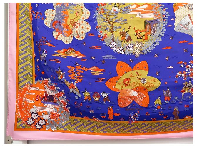 Hermès NUOVO FULLETTO DI SETA HERMES BALLADE DE HEIAN CARRE 90 BLUE DE HIDAKA - vista 5