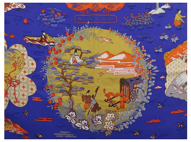 Hermès NUOVO FULLETTO DI SETA HERMES BALLADE DE HEIAN CARRE 90 BLUE DE HIDAKA - vista 7