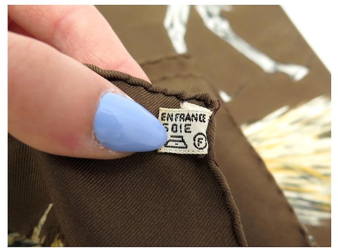 Hermès NUOVO FULLETTO QUADRATO DI SETA VINTAGE HERMES LES POULAINS 90 MARRONE - vista 12