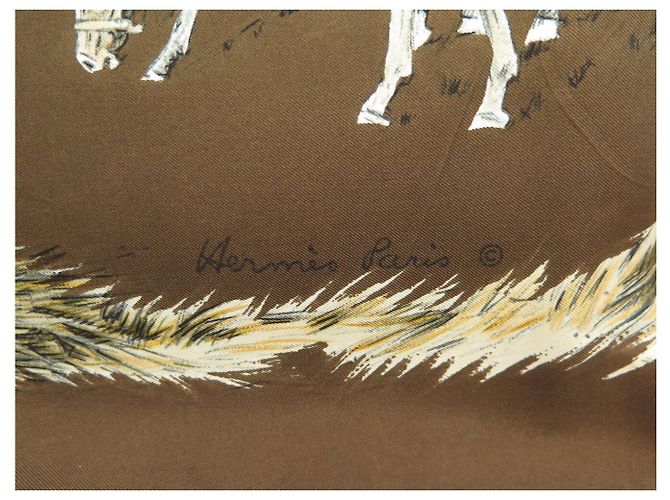 Hermès NUOVO FULLETTO QUADRATO DI SETA VINTAGE HERMES LES POULAINS 90 MARRONE - vista 6