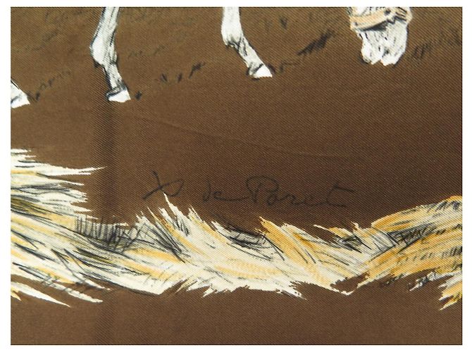 Hermès NUOVO FULLETTO QUADRATO DI SETA VINTAGE HERMES LES POULAINS 90 MARRONE - vista 7