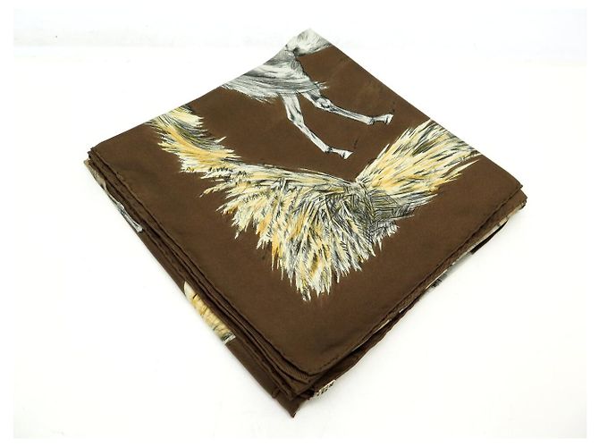 Hermès NUOVO FULLETTO QUADRATO DI SETA VINTAGE HERMES LES POULAINS 90 MARRONE - vista 9