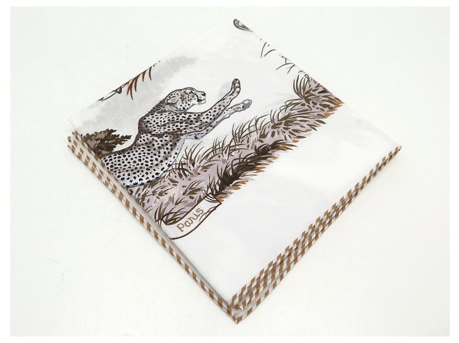 Hermès NUOVO FULLETTO HERMES LES GUEPARDS IN COTONE 80 BIANCO ROBERT DALLET - vista 10