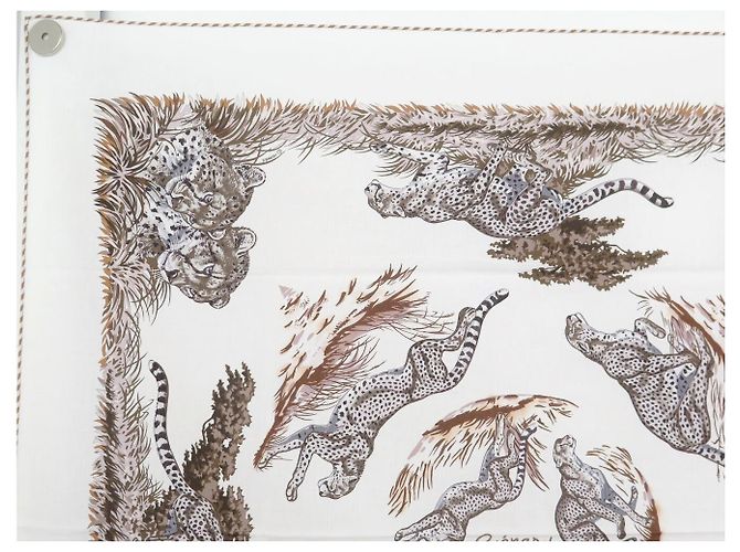 Hermès NUOVO FULLETTO HERMES LES GUEPARDS IN COTONE 80 BIANCO ROBERT DALLET - vista 2