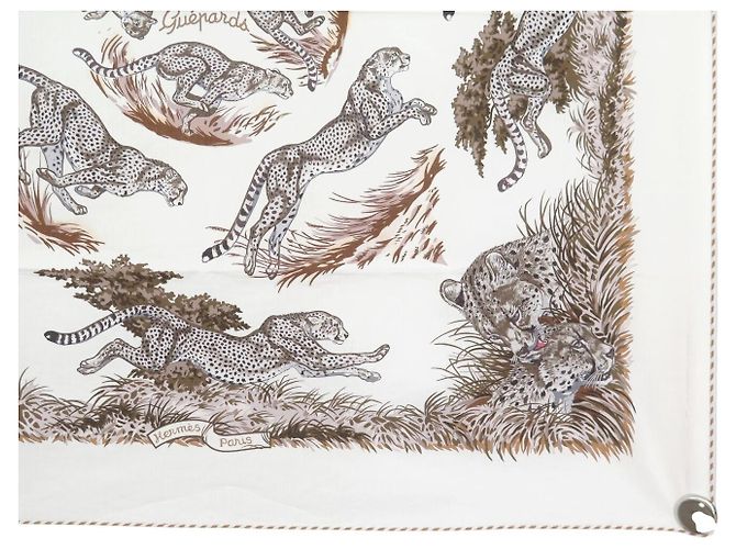 Hermès NUOVO FULLETTO HERMES LES GUEPARDS IN COTONE 80 BIANCO ROBERT DALLET - vista 4