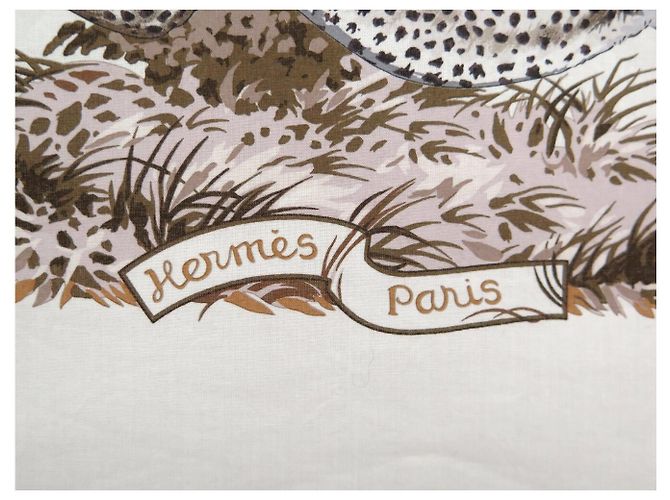 Hermès NUOVO FULLETTO HERMES LES GUEPARDS IN COTONE 80 BIANCO ROBERT DALLET - vista 7