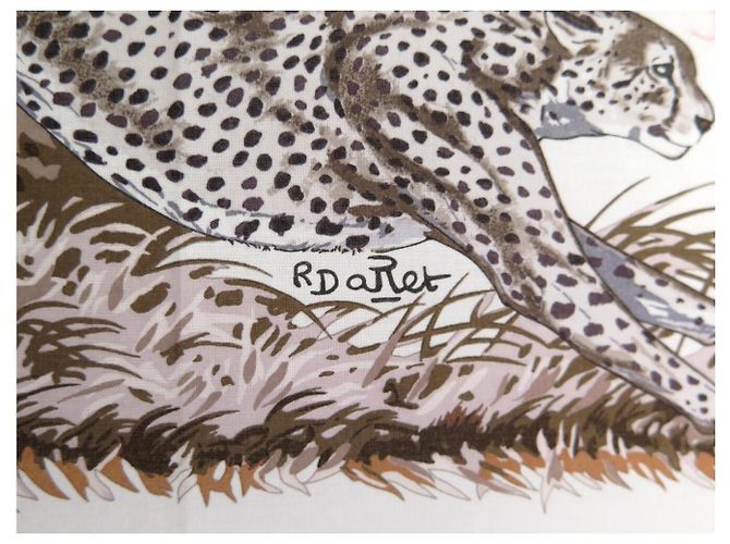 Hermès NUOVO FULLETTO HERMES LES GUEPARDS IN COTONE 80 BIANCO ROBERT DALLET - vista 8