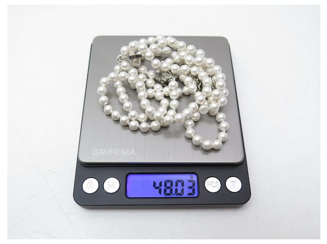 CHANEL SAUTOIR NECKLACE CC LOGOS AND PEARLS 99-106CM SILVER-TONE METAL Silvery - view 6