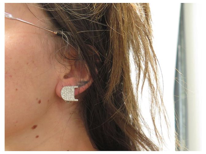 ORECCHINI DIOR LOGO CDEN IN METALLO ARGENTATO E STRASS + SACCHETTO Argento - vista 10