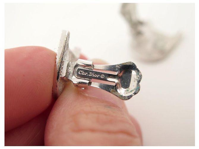 ORECCHINI DIOR LOGO CDEN IN METALLO ARGENTATO E STRASS + SACCHETTO Argento - vista 6