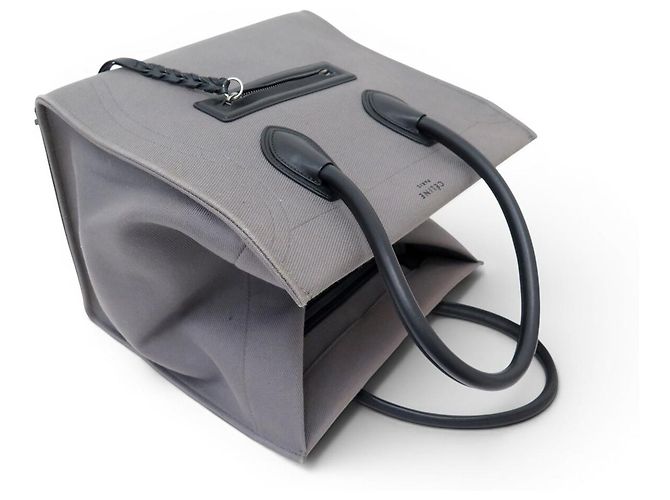 Céline BORSA CELINE LUGGAGE PHANTOM MEDIUM IN TELA GRIGIA E PELLE NERA TOTE BAG - vista 6