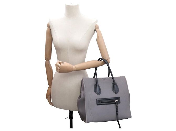 Céline BORSA CELINE LUGGAGE PHANTOM MEDIUM IN TELA GRIGIA E PELLE NERA TOTE BAG - vista 7