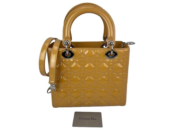 Borsa Lady Dior Cannage Medium in vernice giallo Christian Dior - vista 2