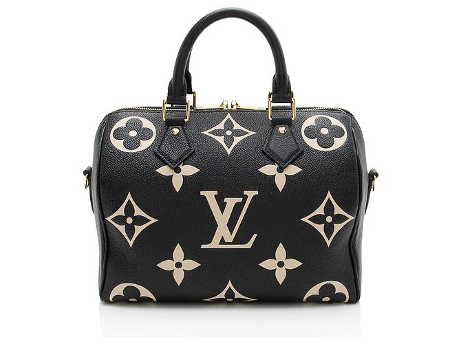 Louis Vuitton Giant Monogram Empreinte Bicolor Speedy Bandouliere 25 Borsa Marrone Beige - vista 3