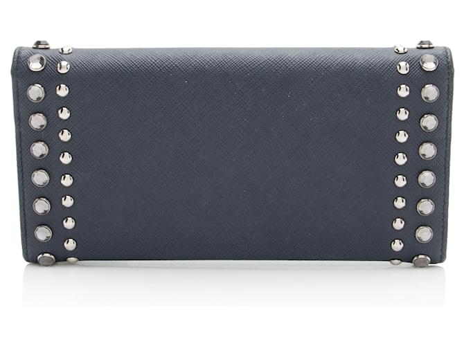 Portafoglio Continental Prada Saffiano con Borchie e Cristalli Blu - vista 3
